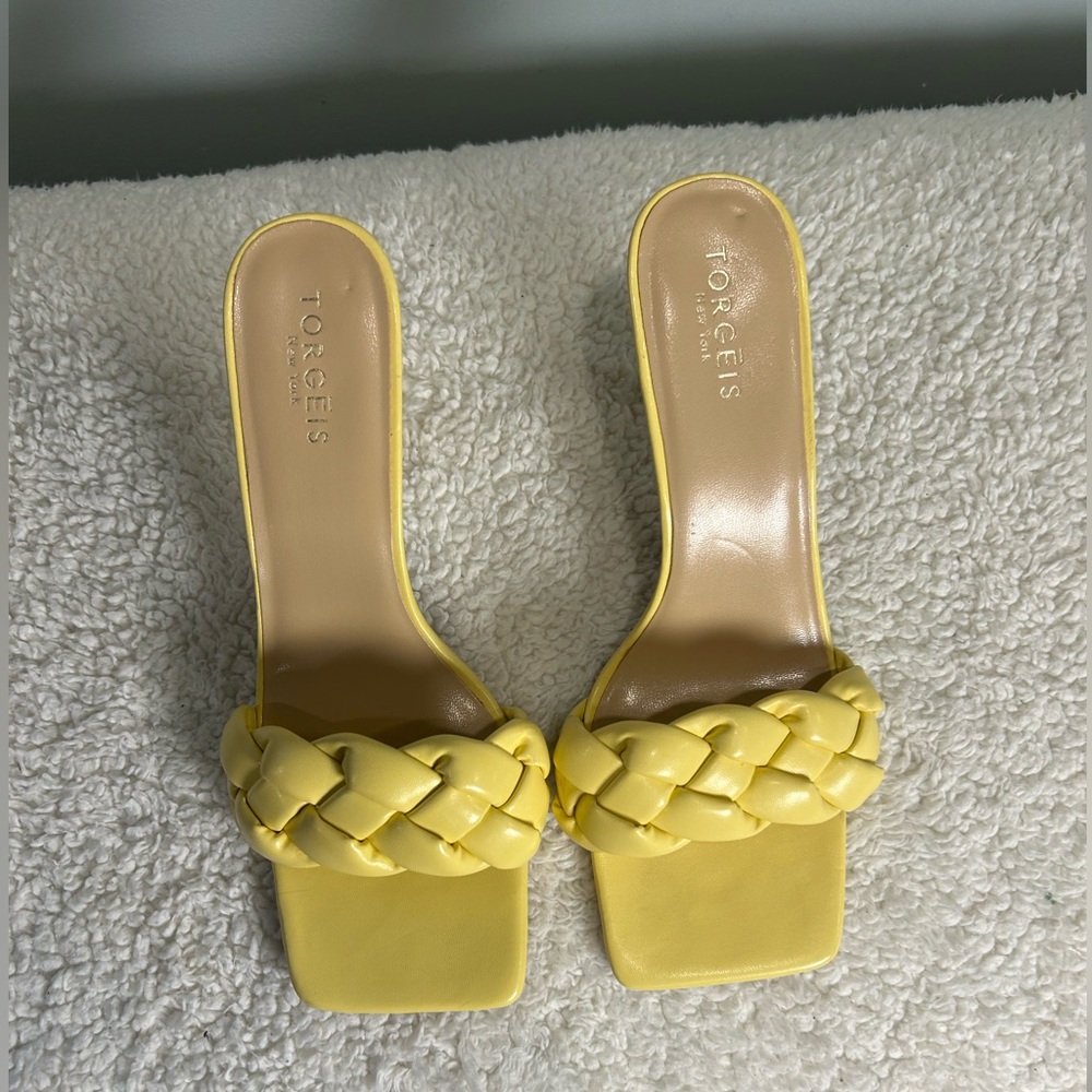 TORGEIS Maraca Open Toe Heels Yellow Braided Size 10 - Picture 15 of 15